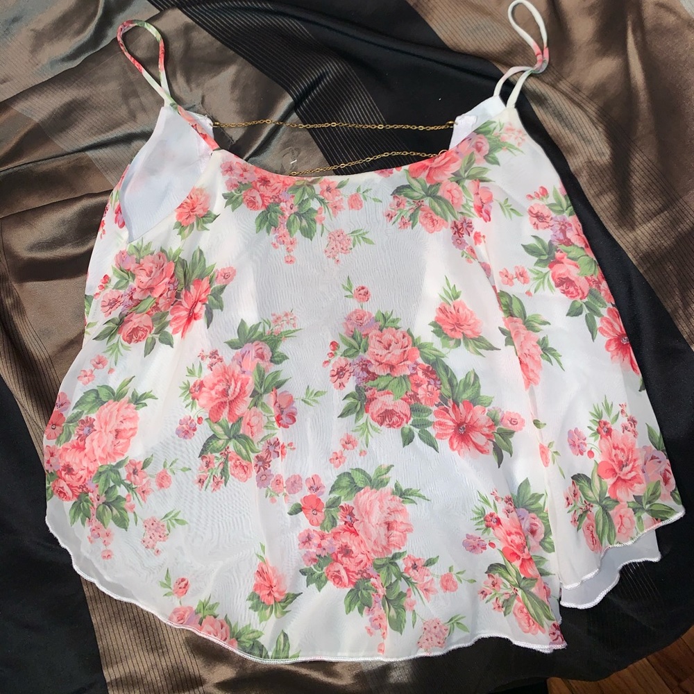 White floral top with gold chained open back